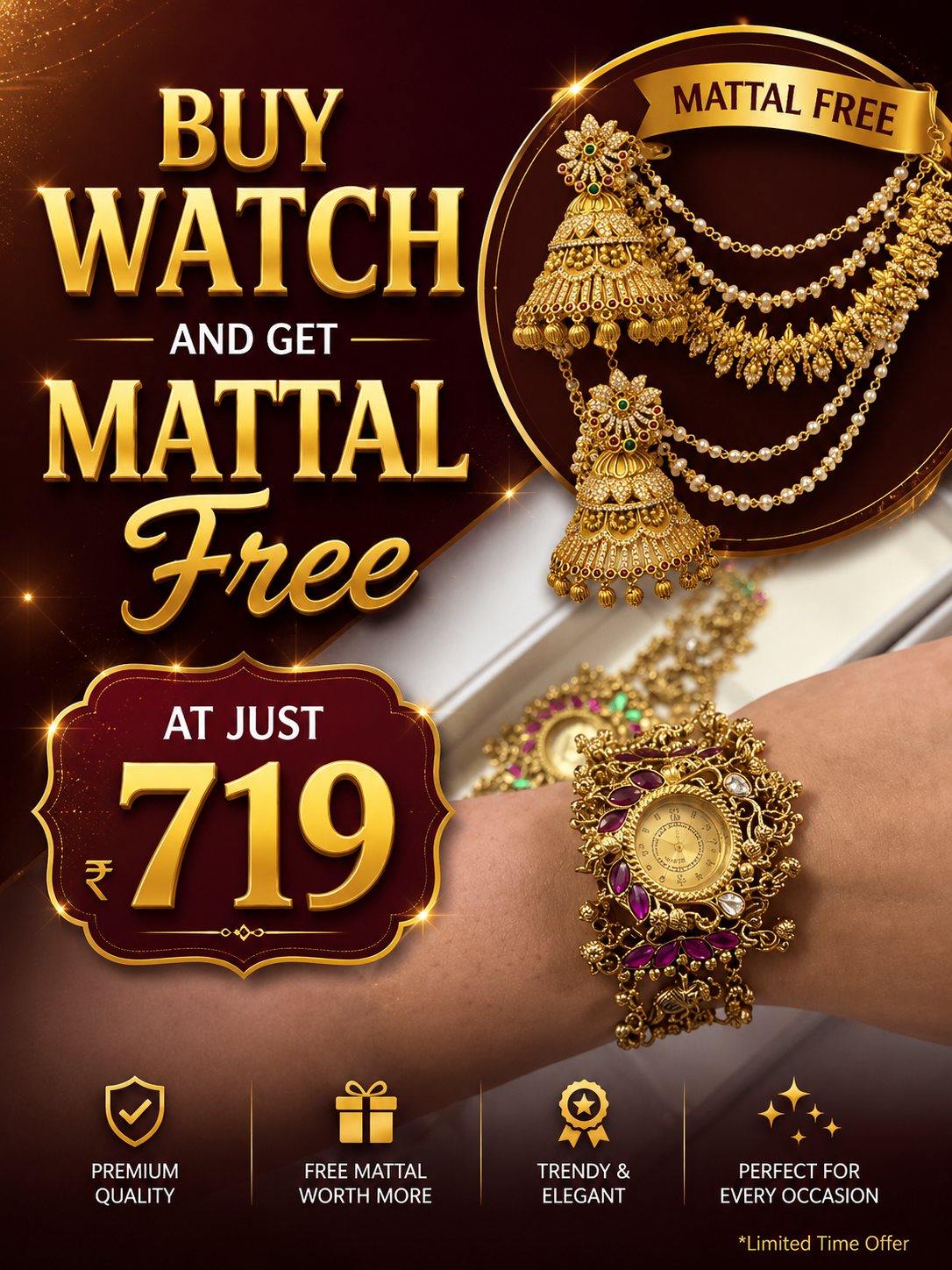 Super Hit Designer Jewellery Watch Combo With Mattal For You